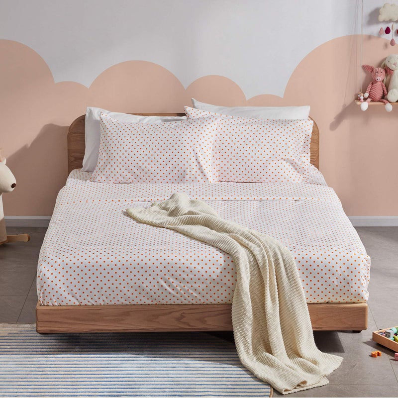 SLEEP ZONE Kids Printed Twin Bed Sheets Set 3-Piece - Super Soft & Cute Kids Sheet Set with Flat Sheet  Fitted Sheet  Pillowcase (Twin  Polka Dots Orange) - Image 2