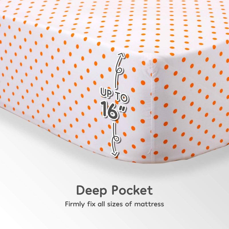 SLEEP ZONE Kids Printed Twin Bed Sheets Set 3-Piece - Super Soft & Cute Kids Sheet Set with Flat Sheet  Fitted Sheet  Pillowcase (Twin  Polka Dots Orange) - Image 5