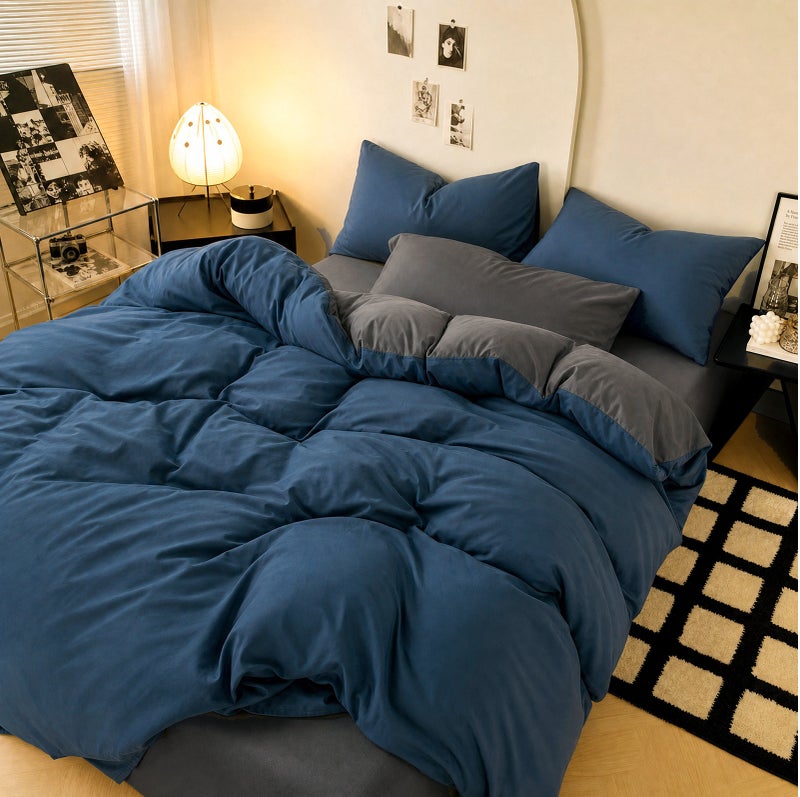 Kylinx Home 4PCS Duvet Cover Sets, King Bedding Quilts Sets Bed Cover, Bedding Set, Including Sheet Duvet Cover and 2 Pillows Comforter Sets 220x240cm (Blue) - Image 1
