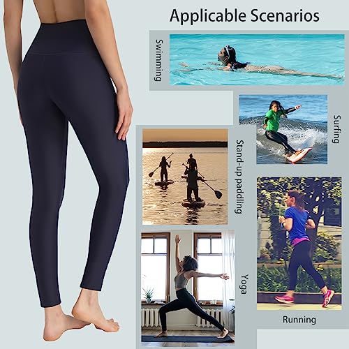 Ubestyle UPF 50+ High Waist Women's Swim Pants Swim Leggings Swimming Tights Long Swimwear Pants Sun Protective (Navy, XL) - Image 4
