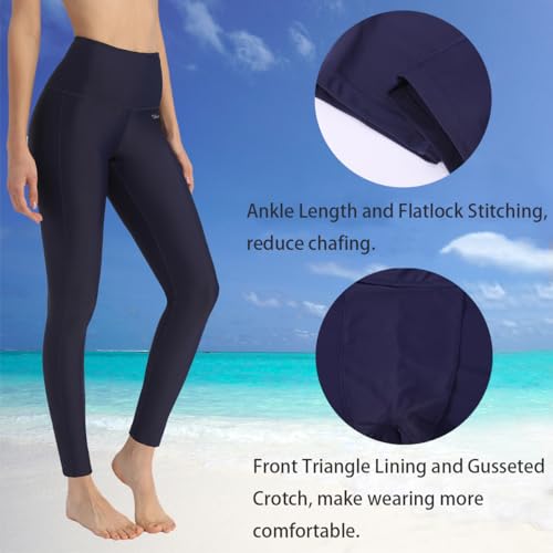 Ubestyle UPF 50+ High Waist Women's Swim Pants Swim Leggings Swimming Tights Long Swimwear Pants Sun Protective (Navy, XL) - Image 3
