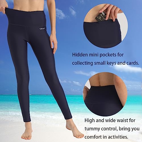 Ubestyle UPF 50+ High Waist Women's Swim Pants Swim Leggings Swimming Tights Long Swimwear Pants Sun Protective (Navy, XL) - Image 2
