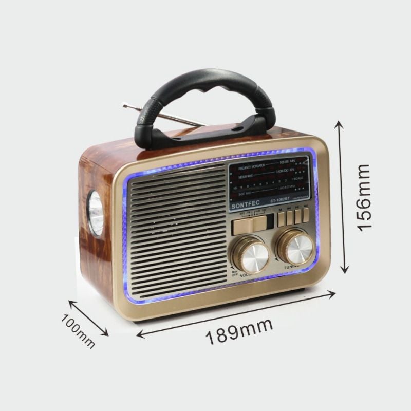 Senbowe راديو محمول متعدد النطاقات AM/FM/SW مع بلوتوث 5.0، تشغيل MP3 عبر USB وTF، بطارية قابلة للشحن، مصباح LED يدوي، مكبر صوت لاسلكي ريترو فينتج للمنزل والتخييم والاستخدام الخارجي والطوارئ - Image 2