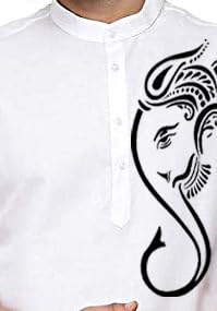ashtang Cotton Blend Digital Print Kurta Pyjama Set || Ganesha Print (in, Alpha, 2XL, Regular, White) - Image 4