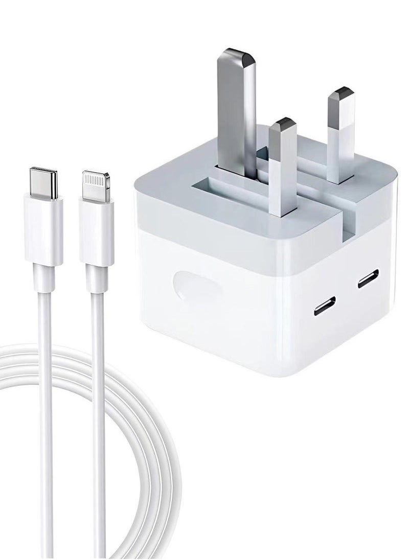 Generic 50W For iPhone Charger Dual Type C Port With 1M Fast Lightning Cable Quick Charging USB C Plug Compatible With New iPhone 14/14Pro/14Pro Max/14 Plus/13Pro Max /13 Pro/13/12/11/XS iPad Mini 6/ iPad Pro  - Image 2