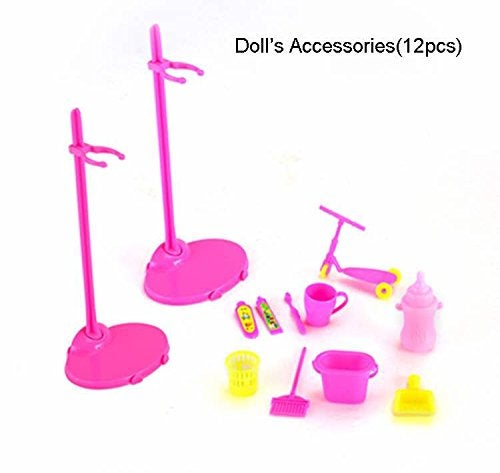 iDream Doll Accessories Set (100 Pcs) Includes Shoes, Bags, Mirror, Plastic Hangers, Comb, Bracelet & More Ideal Gift for Doll Enthusiasts and Collectors,Kid, Teen, Youth,multicolor - Image 2