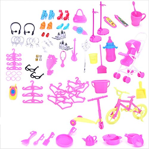 iDream Doll Accessories Set (100 Pcs) Includes Shoes, Bags, Mirror, Plastic Hangers, Comb, Bracelet & More Ideal Gift for Doll Enthusiasts and Collectors,Kid, Teen, Youth,multicolor - Image 1
