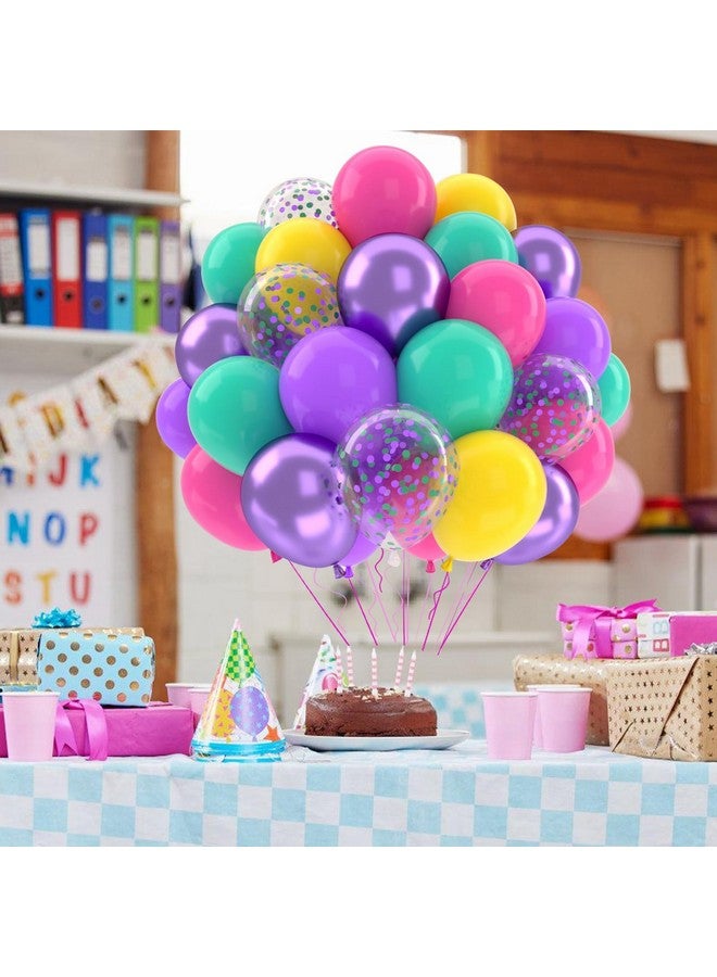 Patimate Birthday Balloons Set, 50 pcs 12 inch Hot Pink Metallic Purple Yellow Teal Confetti Latex Balloons Kit for Kid's Birthday Baby Shower Magic Theme Party Decorations - Image 4