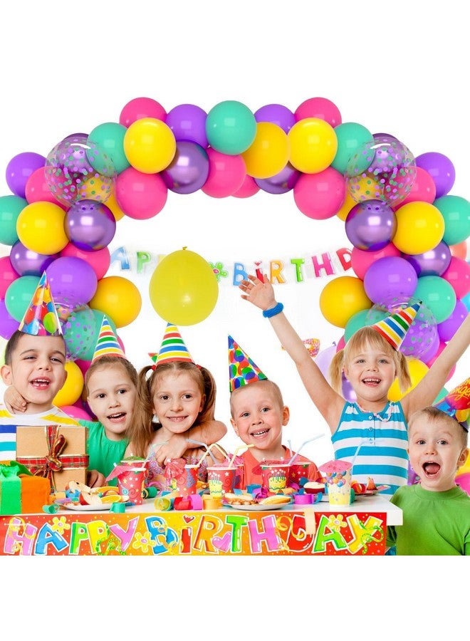 Patimate Birthday Balloons Set, 50 pcs 12 inch Hot Pink Metallic Purple Yellow Teal Confetti Latex Balloons Kit for Kid's Birthday Baby Shower Magic Theme Party Decorations - Image 3