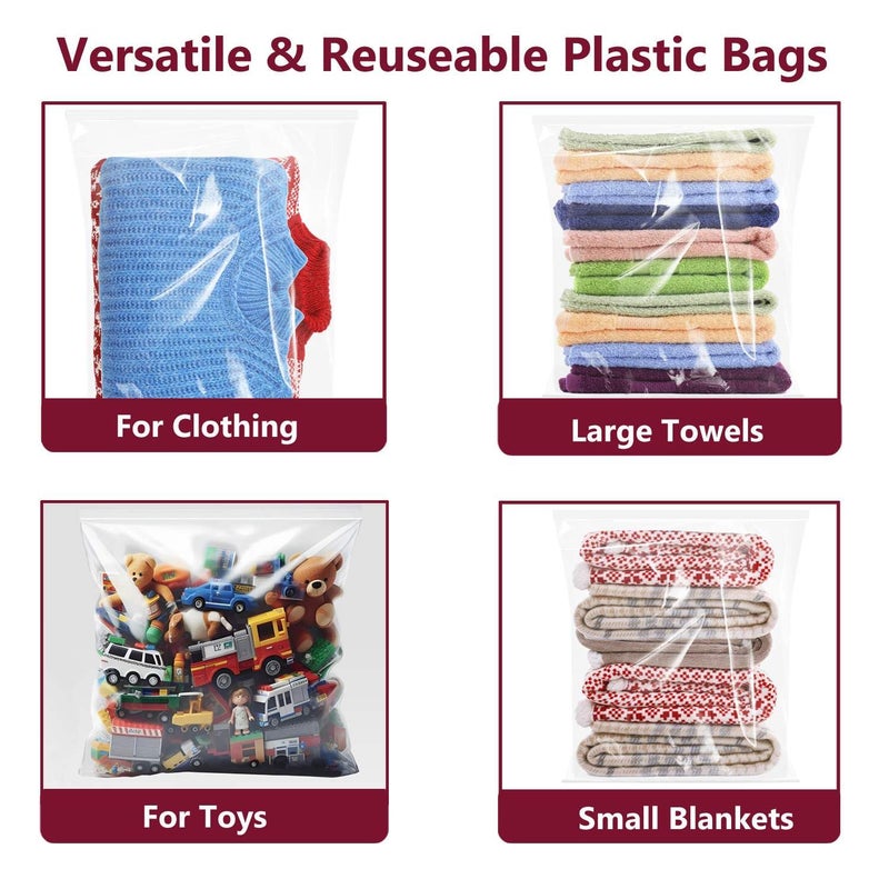 Cupplation Extra Large Plastic Bags With Zipper Top, 24x32in,3-Mil Thick,5 Pack,Storage Bags for Clothes,Travel, Moving, Reusable,Heavy-Duty,BPA-Free, Clear Plastic - Image 4