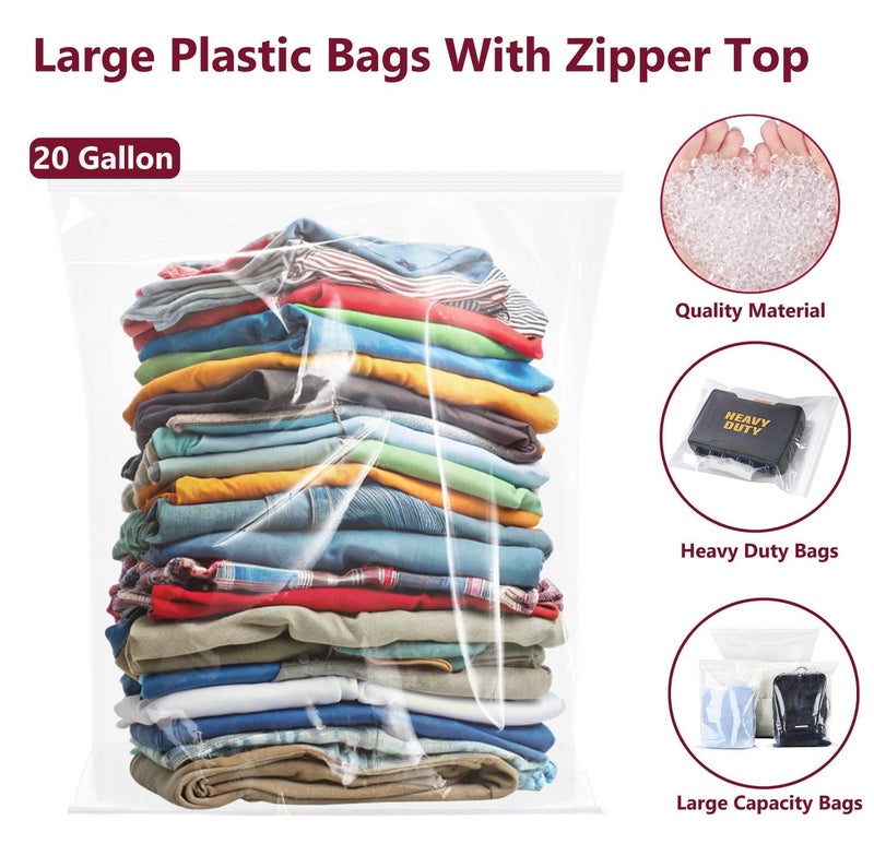 Cupplation Extra Large Plastic Bags With Zipper Top, 24x32in,3-Mil Thick,5 Pack,Storage Bags for Clothes,Travel, Moving, Reusable,Heavy-Duty,BPA-Free, Clear Plastic - Image 3