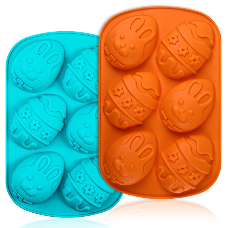 قوالب بيض عيد الفصح من ويبيك 2 عبوة قوالب شوكولاتة عيد الفصح العملاقة قوالب سيليكون على شكل أرنب قوالب مافن كعك غير لاصقة على شكل نصف بيضة لعيد الفصح للشوكولاتة القابلة للكسر