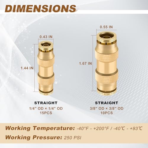 Boeray 25pcs Quick Connect Brass DOT Air Line Fittings Straight Union 14 38 Tube Push to Connect Fittings Air Suspension Fittings Straight Air Brake Union Push Lock Pneumatic Air Hose Fittings - Image 3