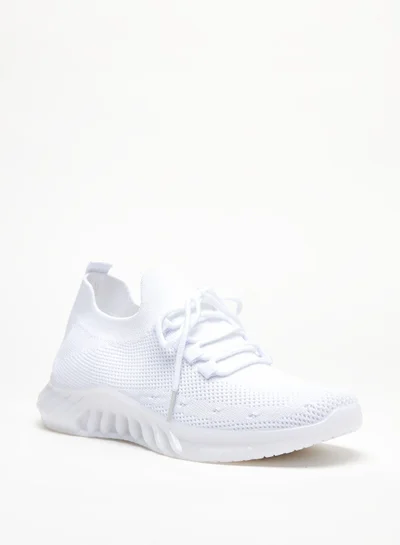 shoexpress Textured Running Shoes with Lace Up Closure White