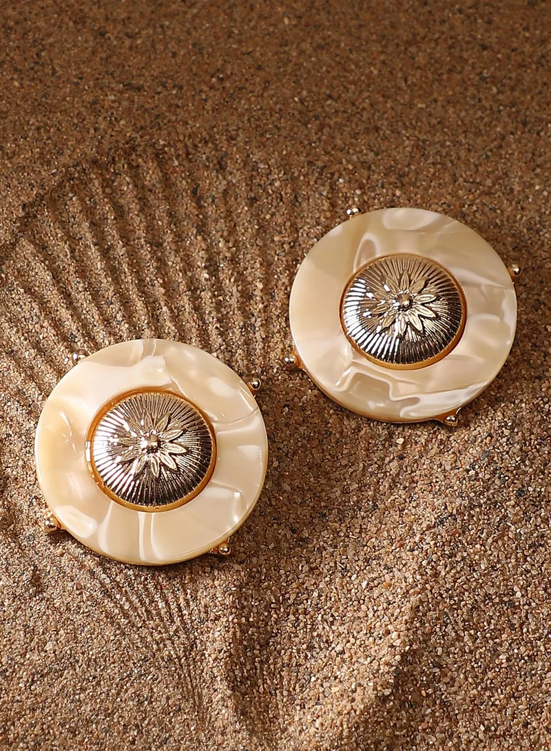 SOHI Women The Tortoiseshell-Medallion Stud Earrings | California Gold Colour | One-Size | Metallic Alloy Material | Push Back Closure | Earrings For Casual & Evening Wear