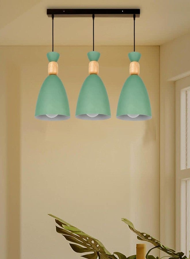 GreyWings Triple Dome Hanging Pendant Light for Ceiling – Aluminium, Green, Adjustable E-27 Holder, Bulb is not Included. Linear Cluster - Image 1
