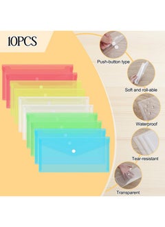 FYY 10Pcs Plastic Envelopes Clear Poly Envelopes File Folders Bag Translucent A6 Size Bill Booklet Wallet With Button Closure For Office Supplies 9.96 X 5.12 Inches Assorted Color  - Image 3