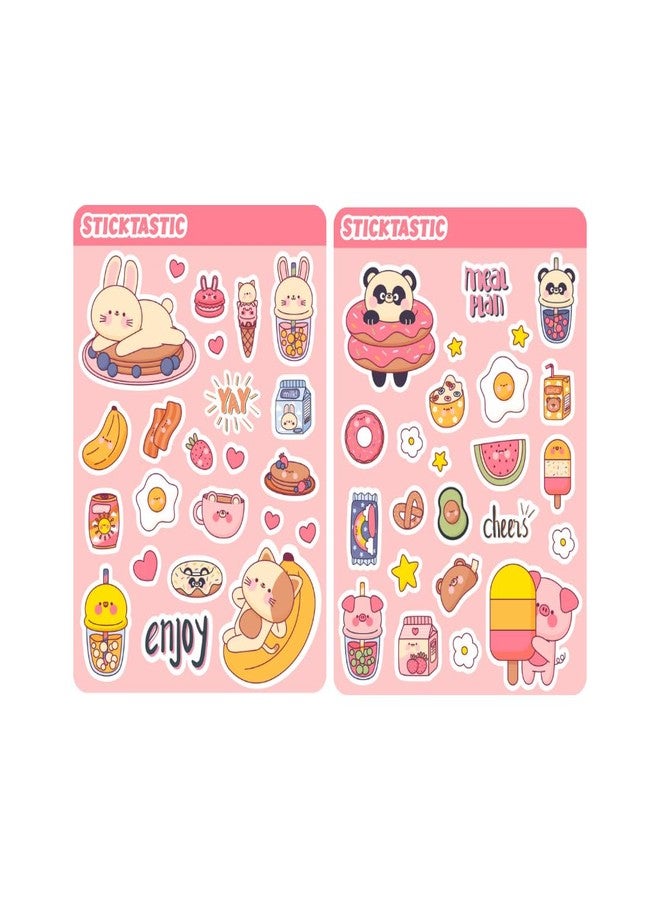 STICKTASTIC أوراق ملصقات ورقية لطيفة بتصميم كاواي من ستيكتاستيك، مثالية لسجل القصاصات، وكتابة اليوميات، والمخططات، والأعمال اليدوية - مجموعة من ورقتين (5 × 7 بوصات) - مثالية للهدايا والمشاريع الإبداعية - ذاتية اللصق - Image 2