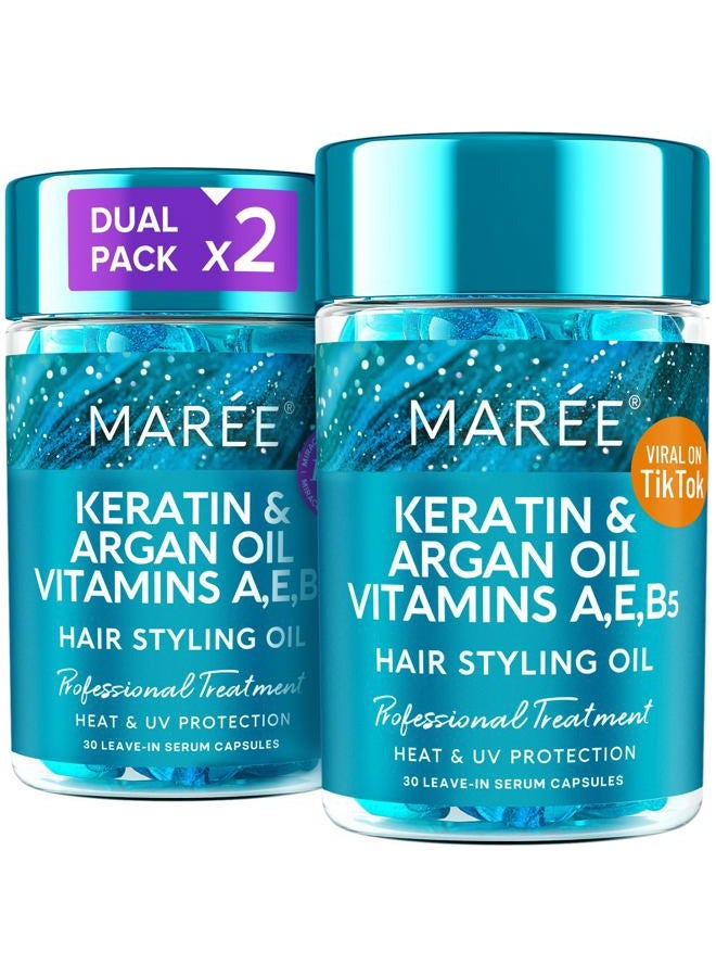 MAREE Hair Oil for Frizzy - Keratin Styling Capsules 2 PACK with Jojoba & Argan Oil - Anti Frizz Serum for Women - Frizzy, Damaged, Dry - Sérum Gotas & Aceite Para el Cabello - Image 1