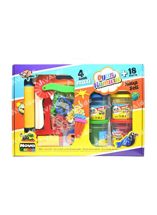 نوفا كولور مجموعة عجينة وقوالب اللعب من نوفا كولور، 4 ألوان متنوعة 130 جرام لكل منها (أحمر، أزرق، أخضر، أصفر) مع قوالب وألعاب