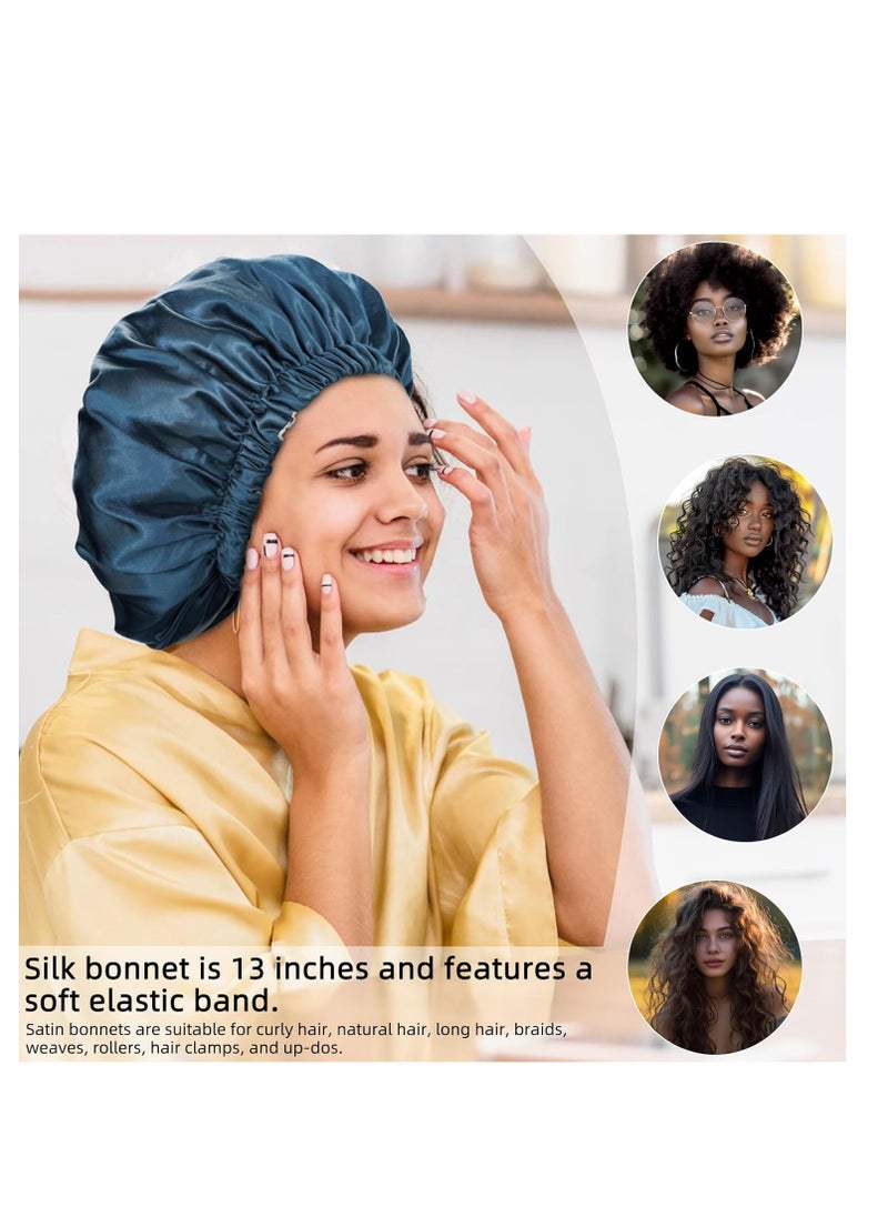 Edoneery - Satin Bonnet Silk Bonnet Hair Bonnet for Sleeping-Slouchy Beanie Hat Satin Sleep Cap for Women's Natural & Curly Hair(Blue Zircon) - Image 1