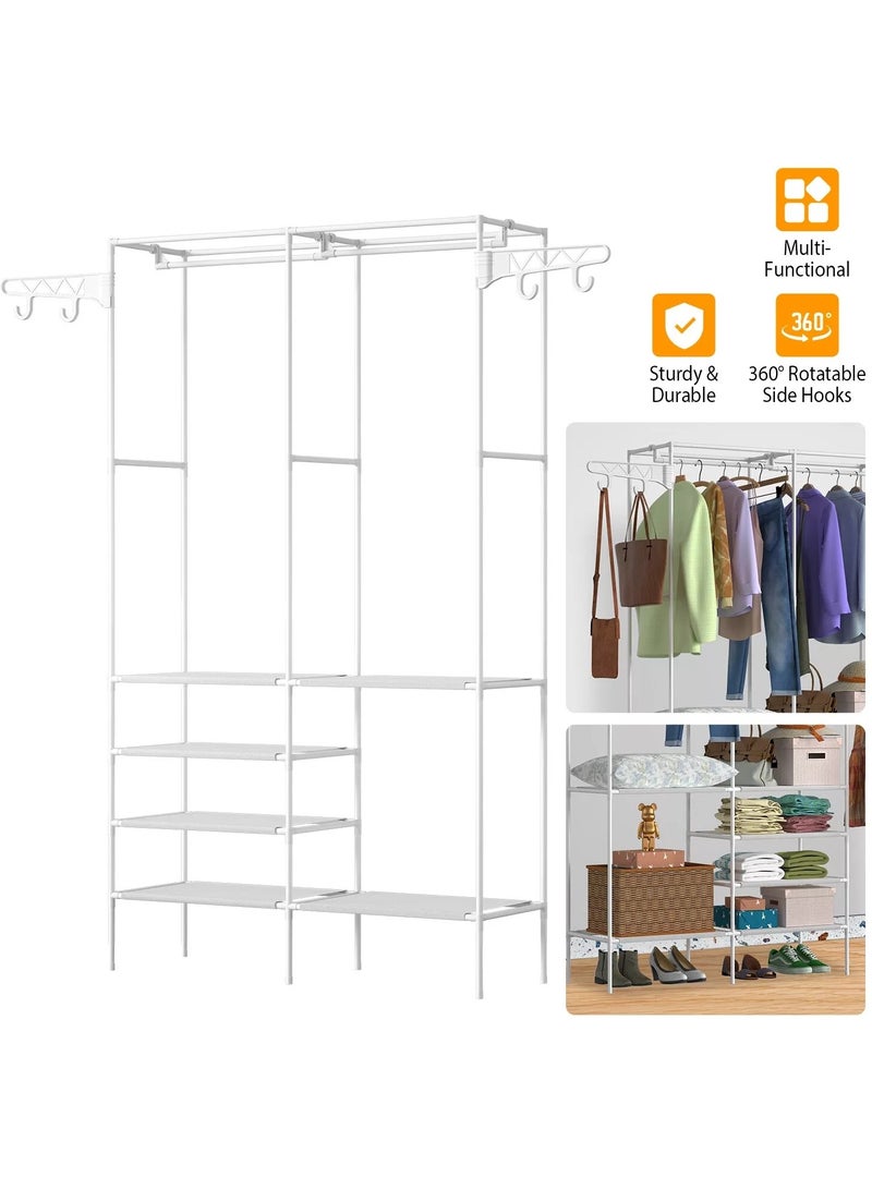 Clothes Rail with 6-Tier Storage Shelf 4 Hooks,Garment Rack,Heavy Duty Garment Clothes Rack Hanging Rail Cloth Rack Dryer Freestanding Wardrobe for Dressing Room or Bedroom (White) - Image 3