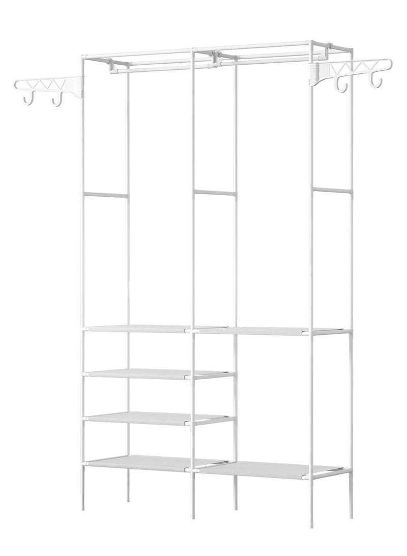 Clothes Rail with 6-Tier Storage Shelf 4 Hooks,Garment Rack,Heavy Duty Garment Clothes Rack Hanging Rail Cloth Rack Dryer Freestanding Wardrobe for Dressing Room or Bedroom (White) - Image 5