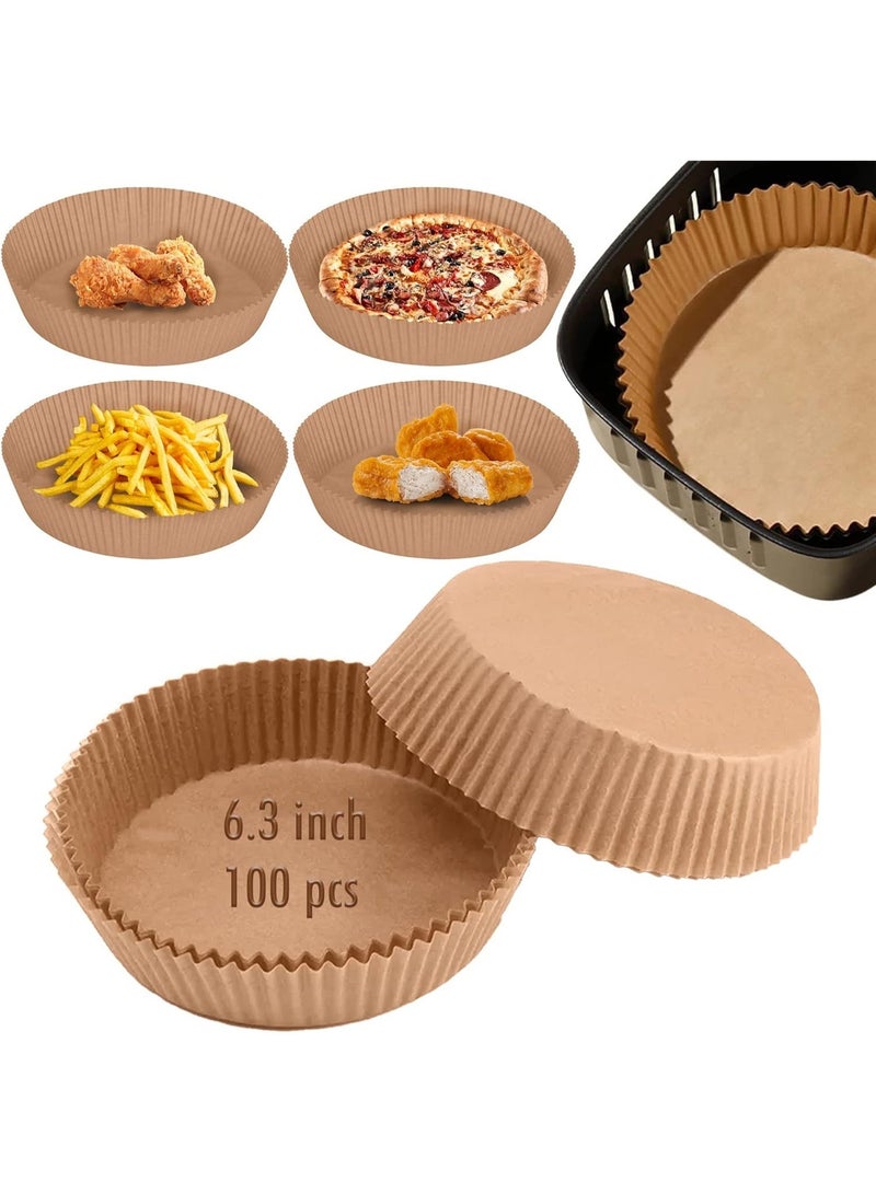 Fresh Air fryer Disposable Paper Liner – 6.3 Inches / 16 CM - Grease and Waterproof Oven Round Sheets - Nonstick Parchment Paper for Air Fryer – Non Stick Basket Liners for Baking Cooking – 100 PCS - Image 1
