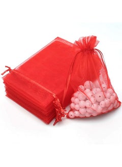 Akstore 100Pcs 4X6Inch (10X15Cm) Drawstring Organza Jewelry Favor Pouches Wedding Party Festival Gift Bags Candy Bags (Red)  - Image 1