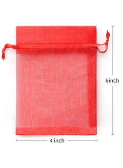 Akstore 100Pcs 4X6Inch (10X15Cm) Drawstring Organza Jewelry Favor Pouches Wedding Party Festival Gift Bags Candy Bags (Red)  - Image 2