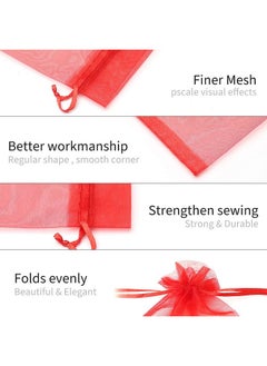Akstore 100Pcs 4X6Inch (10X15Cm) Drawstring Organza Jewelry Favor Pouches Wedding Party Festival Gift Bags Candy Bags (Red)  - Image 4