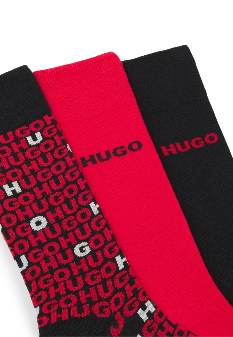هوجو عبوة من أربع جوارب بطول عادي بتفاصيل شعار