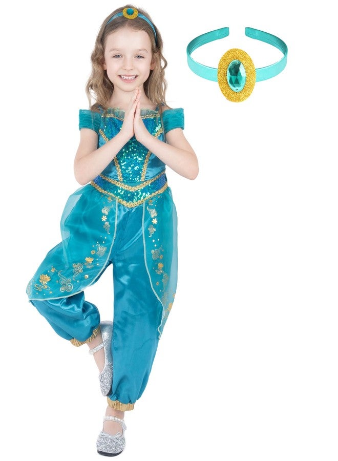 Wizland Jasmine Costume for Girls Princess Dress，Arabian Princess Costume for Cirthday Carnival Halloween 5-6 - Image 1