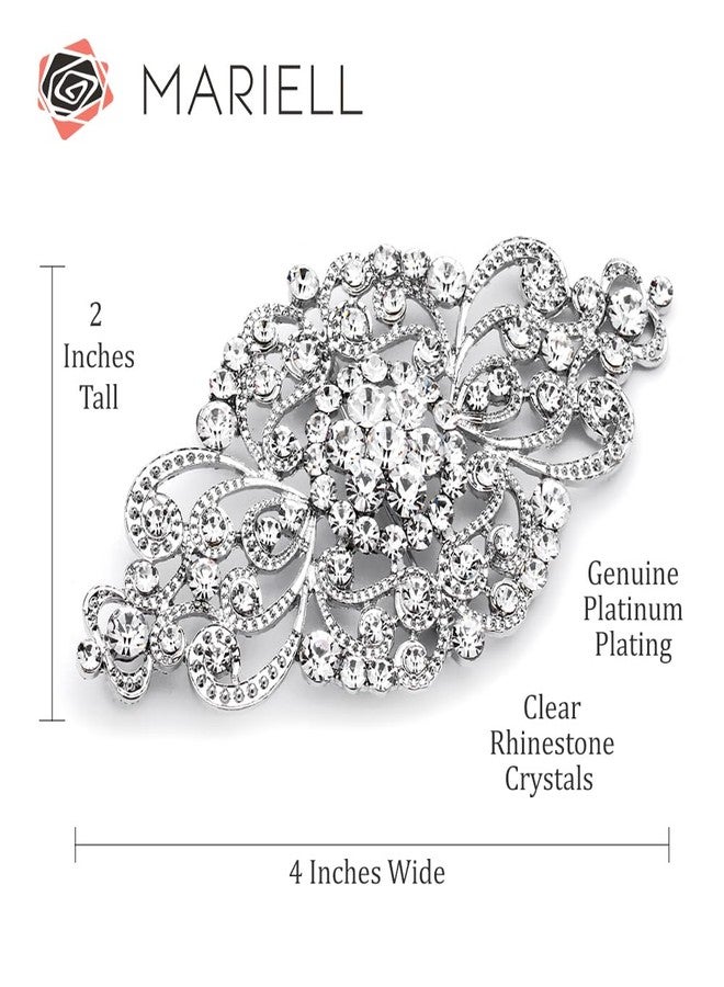 Mariell Vintage Bridal Crystal Brooch Pin, 4" Wide, Antique Silver Wedding Pin, Rhinestone Brooch for Brides and Wedding, Art Deco Fashion Accessory - Image 5