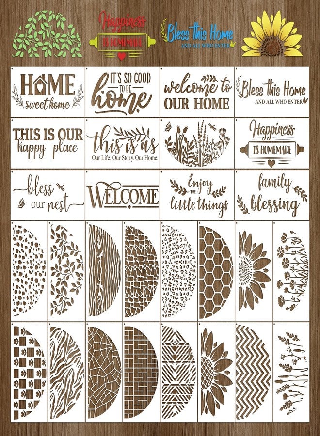 Keluna Welcome Home Stencils for Painting - 28 Pcs Reusable Welcome Letter Stencils for Crafts, Half Round Texture Template, Flower Paint Stencil for Painting on Wood Sign Wall Decor - Image 1