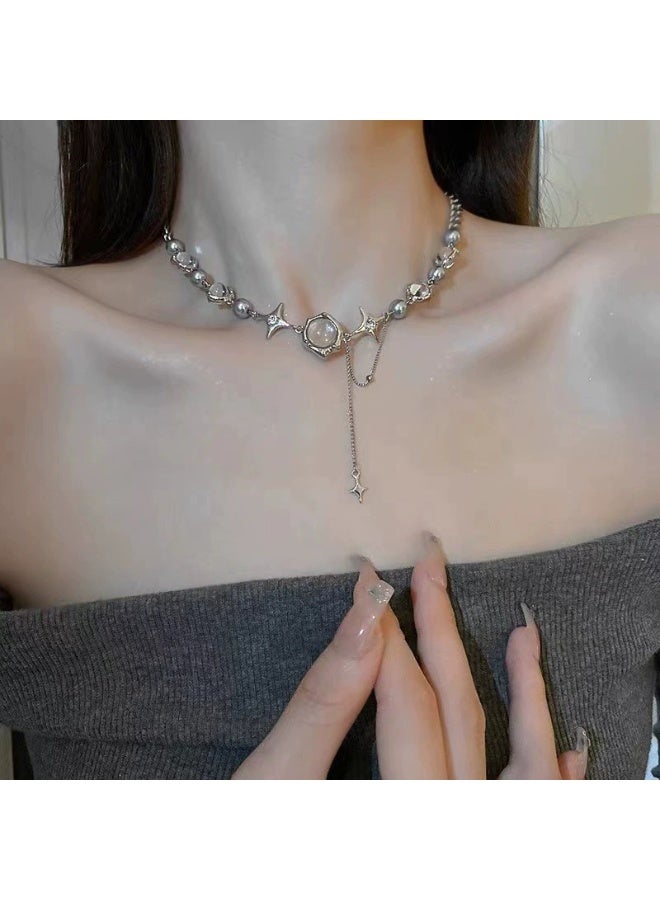 Goolsky Moonlight Cubic Zirconia Tassel Necklace, Trendy Hip-Hop Layered Chain - Image 4