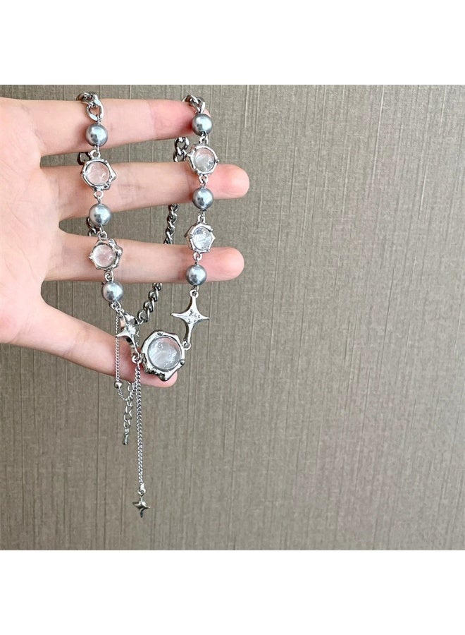 Goolsky Moonlight Cubic Zirconia Tassel Necklace, Trendy Hip-Hop Layered Chain - Image 3