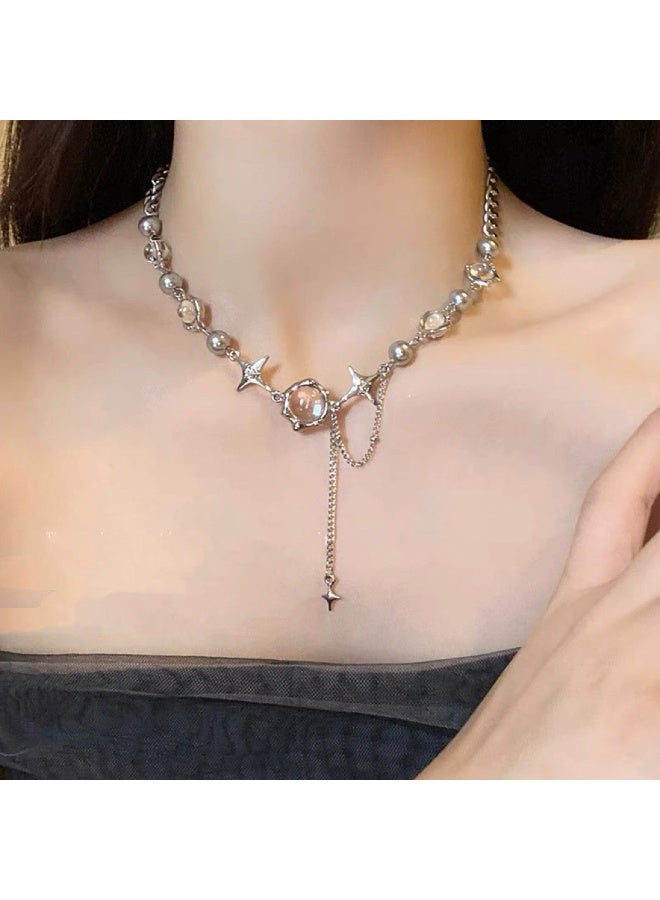 Goolsky Moonlight Cubic Zirconia Tassel Necklace, Trendy Hip-Hop Layered Chain - Image 1