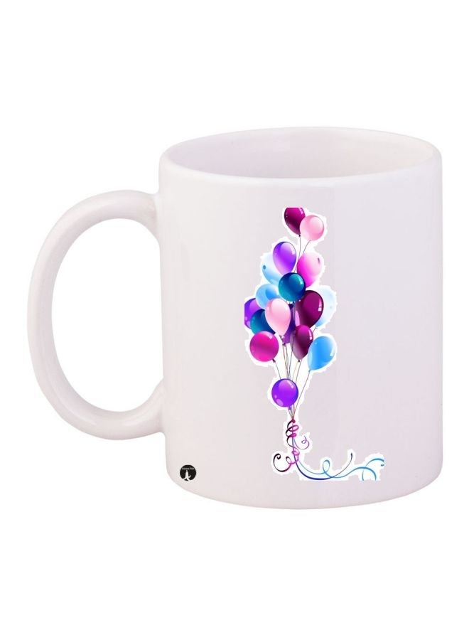 RYN Balloons Printed Coffee Mug White/Blue/Pink 11ounce