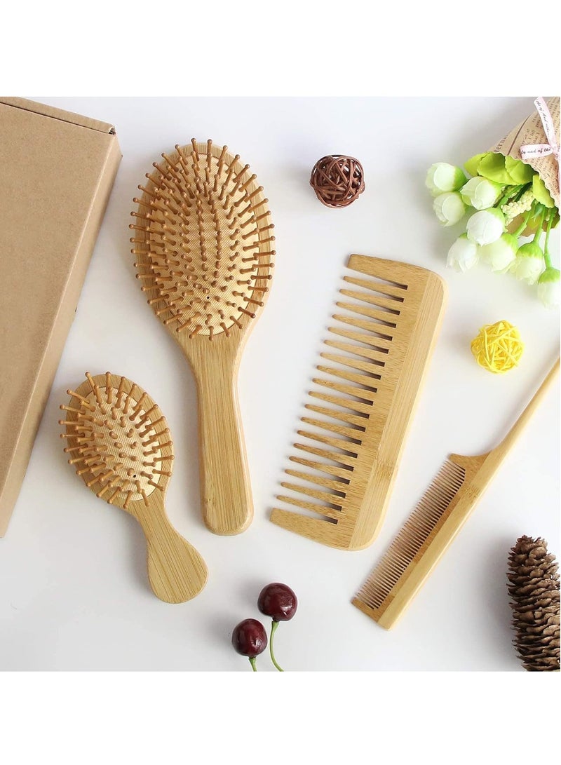 كيلا طقم فرشاة شعر، فرشاة شعر من الخيزران الطبيعي لفك تشابك الشعر، مشط عريض الأسنان والذيل، مناسب للنساء والرجال والأطفال ذوي الشعر الكثيف/الرفيع/المجعد/الجاف، طقم هدايا - Image 2