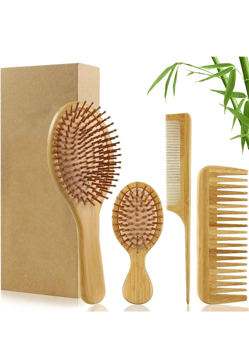 كيلا طقم فرشاة شعر، فرشاة شعر من الخيزران الطبيعي لفك تشابك الشعر، مشط عريض الأسنان والذيل، مناسب للنساء والرجال والأطفال ذوي الشعر الكثيف/الرفيع/المجعد/الجاف، طقم هدايا - Image 1