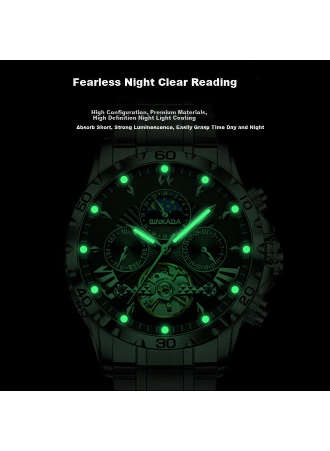 Binkada Official Mechanical Watch For Men, Fully Automatic Skeleton Tourbillon Luminous Waterproof Men's Watch, New Year Gift - Image 2