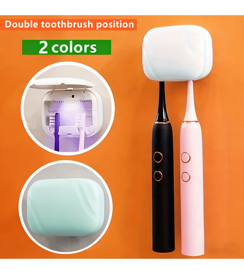 1pc Green Dual Slot Toothbrush Sanitizer With Stand And Built In Rechargeable Battery USB Charging Portable For Travel And Home Use - Image 1