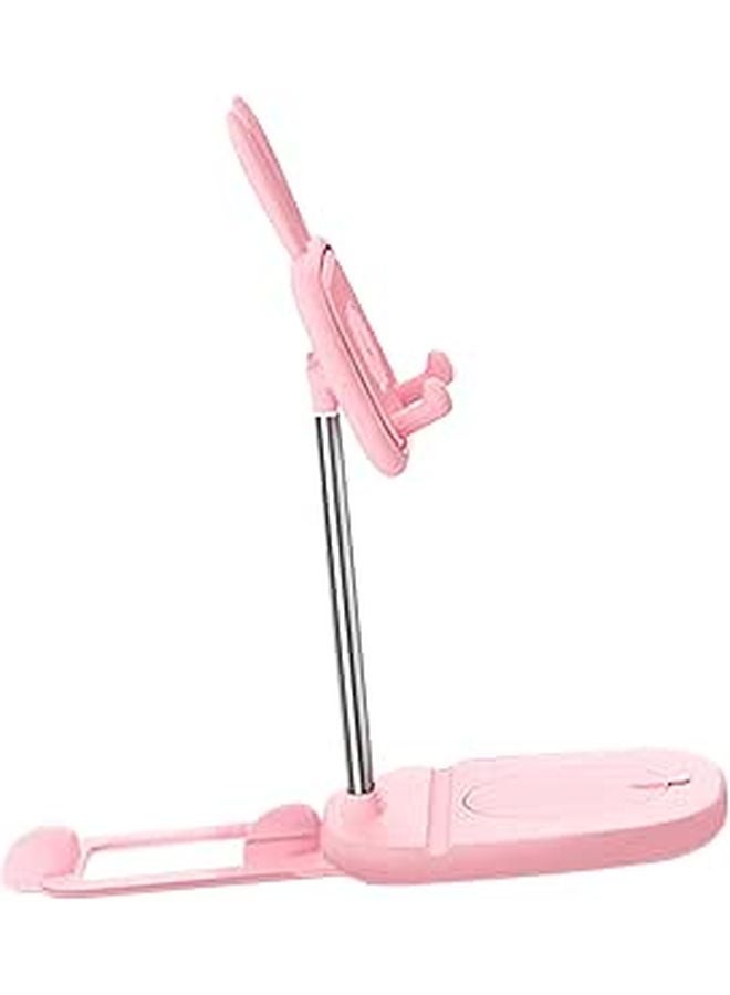 Adjustable Foldable Phone Stand With Built In Mirror Detachable Holder Pink - Image 1