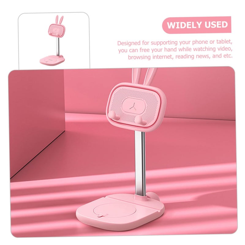 Adjustable Foldable Phone Stand With Built In Mirror Detachable Holder Pink - Image 5
