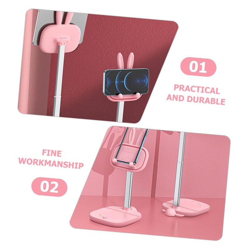 Adjustable Foldable Phone Stand With Built In Mirror Detachable Holder Pink - Image 4