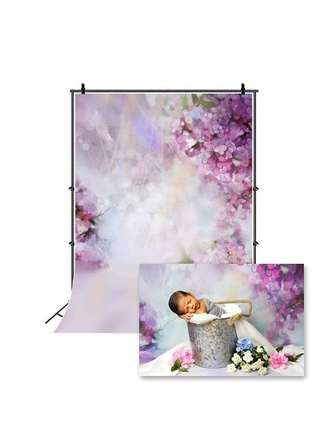 Laeacco Floral Background 5x7ft Oil Painting Watercolor Drawing Wall Flowers Photography Background Light Purple Blooming Spring Cherry Blossoms Abstract Photo Studio Backdrop Bokeh Children Photos - Image 1