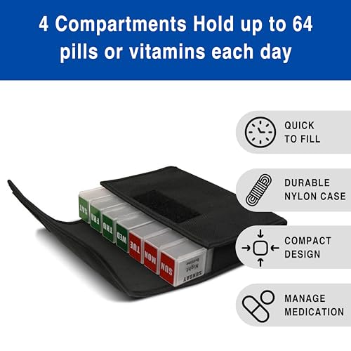 MEDCENTER Traveler 7 Day Pill Organizer, Portable Pill Case, Large Capacity Medication Organizer for Traveling with 4 Daily Compartments, Nylon Pill Container for Travel, Large Size - Image 4