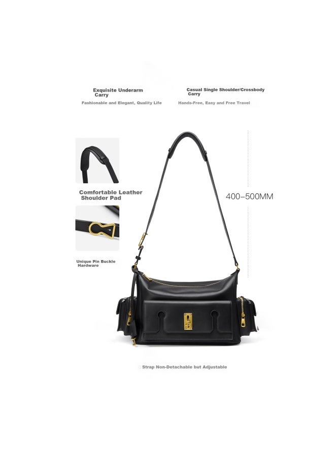 Hrhr Women's Bag Hobo Bag Luxury High-end Feel Shoulder Crossbody Bag First Layer Cowhide Large Capacity Commuter Bag - Image 5