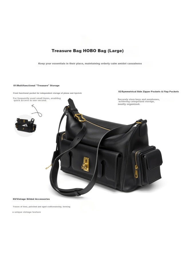 Hrhr Women's Bag Hobo Bag Luxury High-end Feel Shoulder Crossbody Bag First Layer Cowhide Large Capacity Commuter Bag - Image 4
